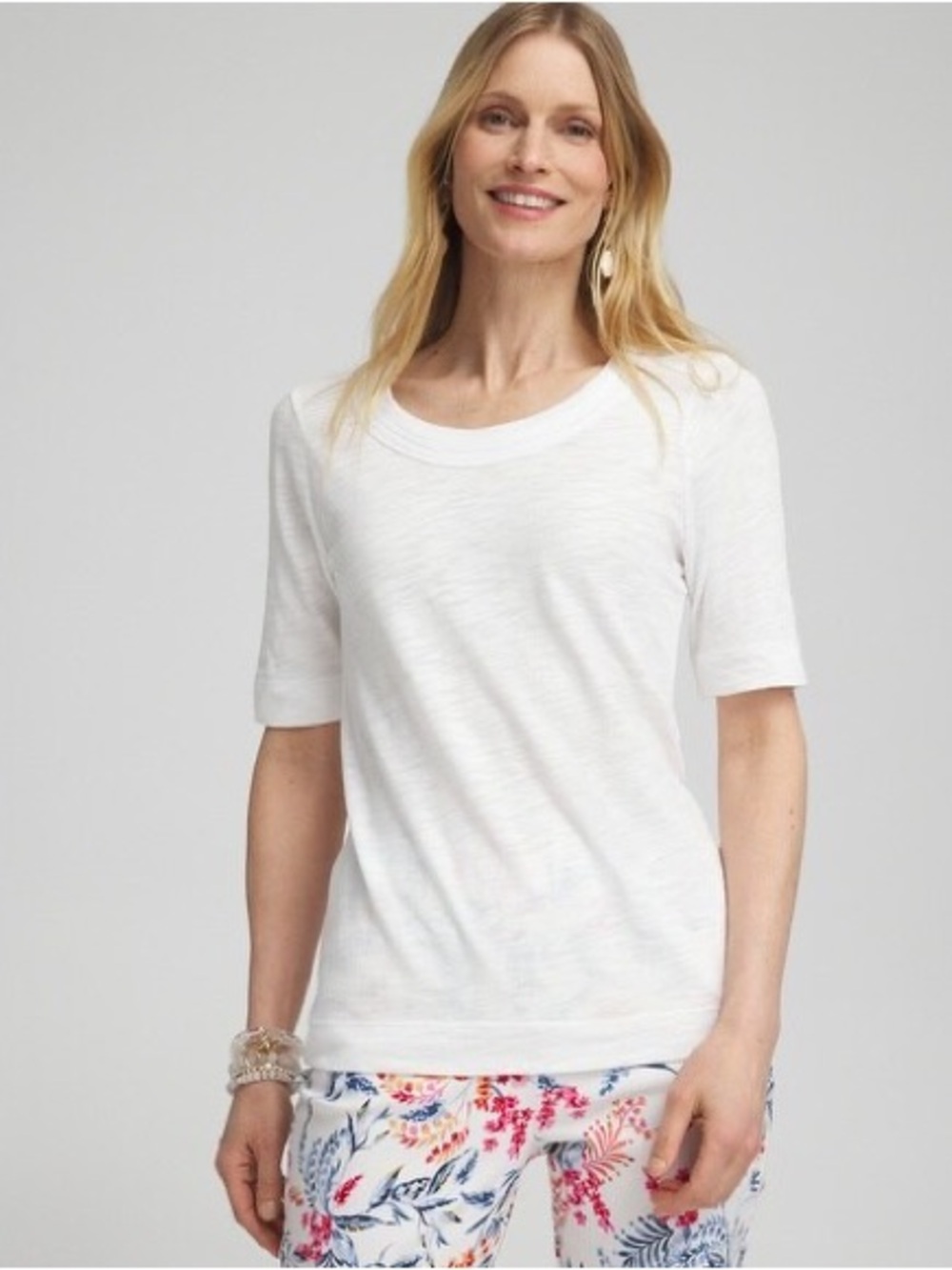 CHICO’S NWT 3 Scoop Neck Tee in Alabaster • Cotton Modal Slub White Top T-Shirt